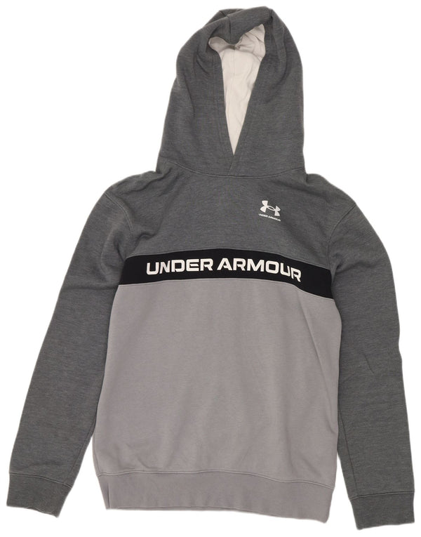 Under Armour Boys Graphic Hoodie Jumper 13-14 Years XL Grey Colourblock