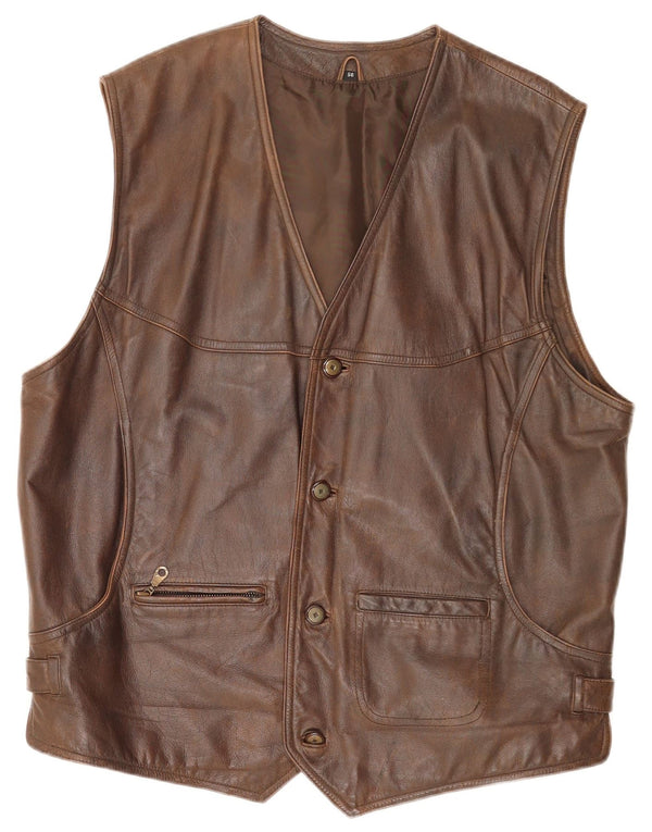 Gilet in pelle vintage da uomo IT 56 3XL Marrone