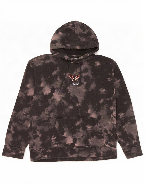 Hollister Damen-Pullover mit grafischem Kapuzenpullover, Gr. 16, Größe L, Schwarz, Batikfärbung