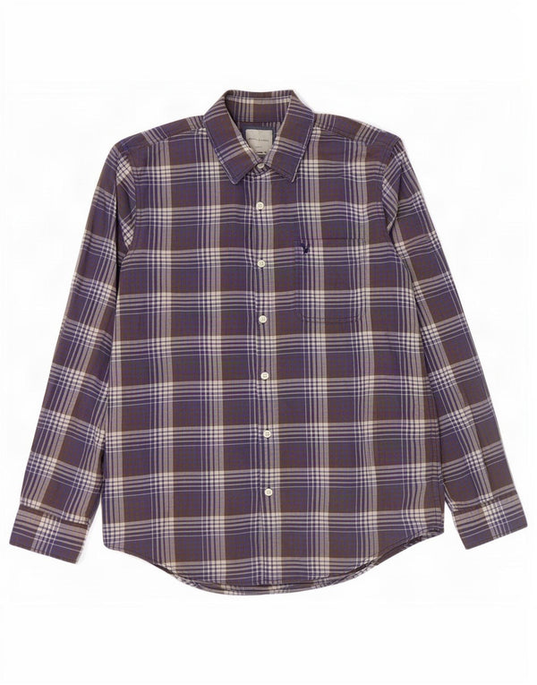 American Eagle Mens Slim Fit Flannel Shirt Large Navy Blue Plaid Cotton