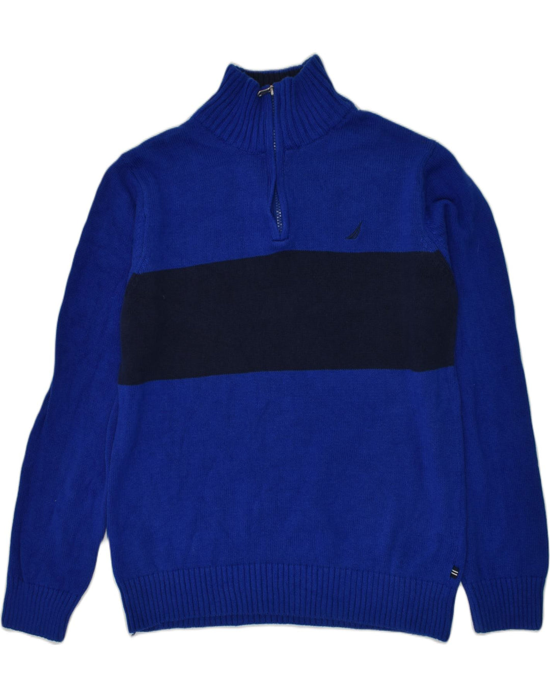 NAUTICA Girls Zip Neck Jumper Sweater 14-15 Years Large Blue Colourblock | Vintage Nautica | Thrift | Second-Hand Nautica | Used Clothing | Messina Hembry 