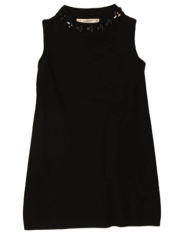 Zara Γυναικείο Αμάνικο Jumper Φόρεμα UK 12 Medium Black Acrylic
