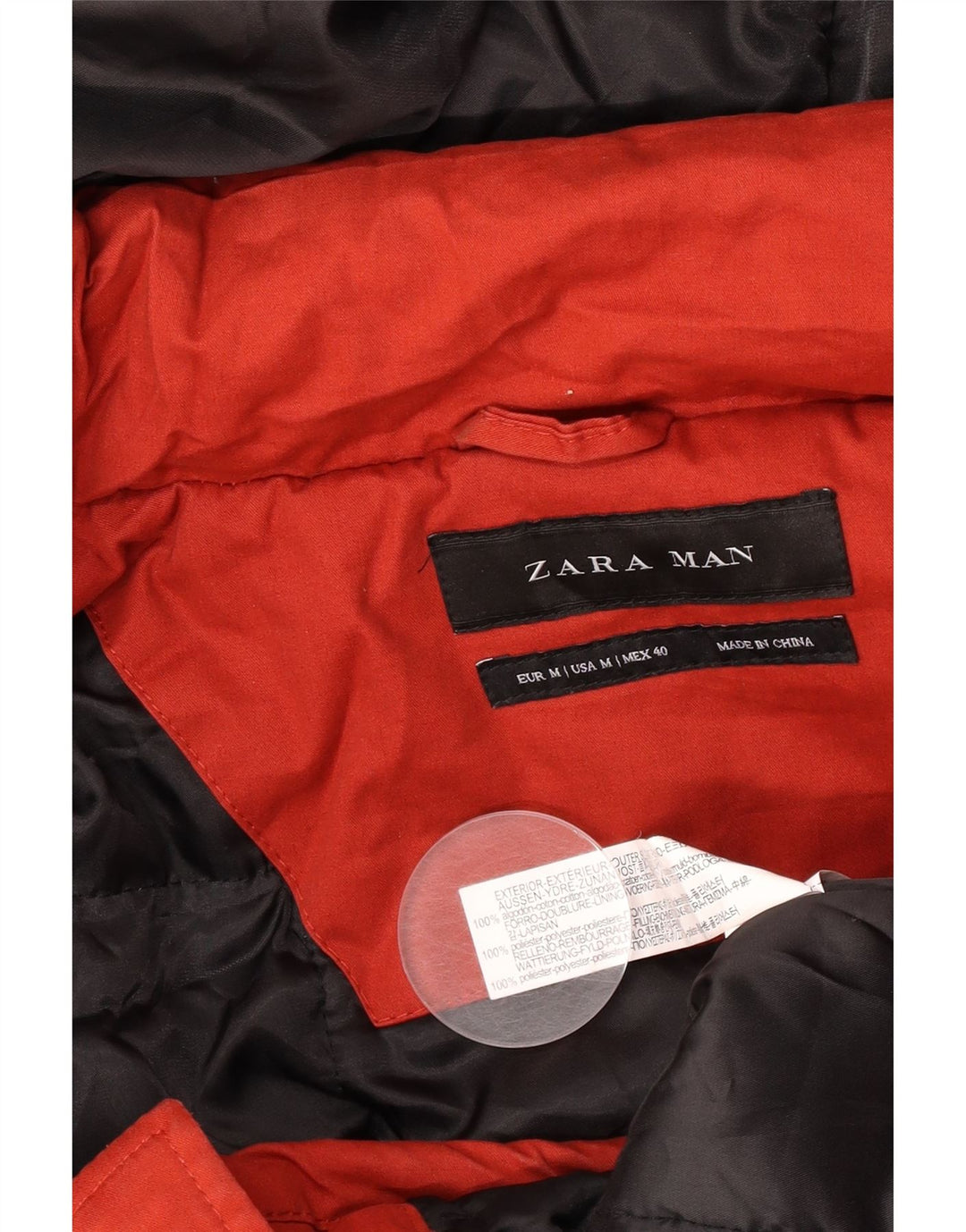 Zara Mens Hooded Parka Jacket UK 38 Medium Red Cotton