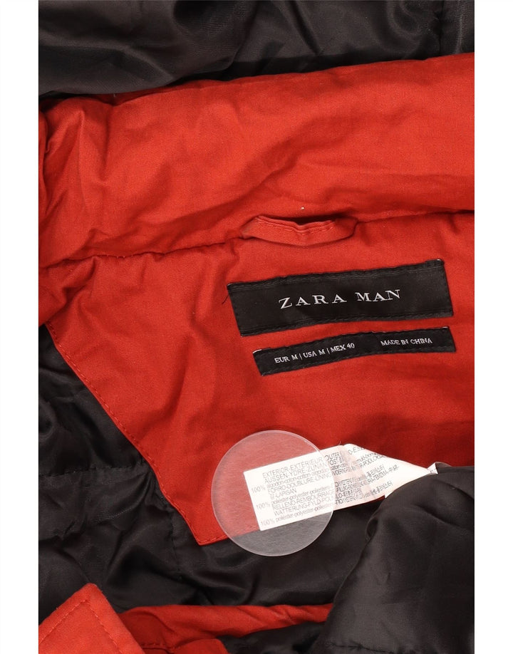 Zara Mens Hooded Parka Jacket UK 38 Medium Red Cotton