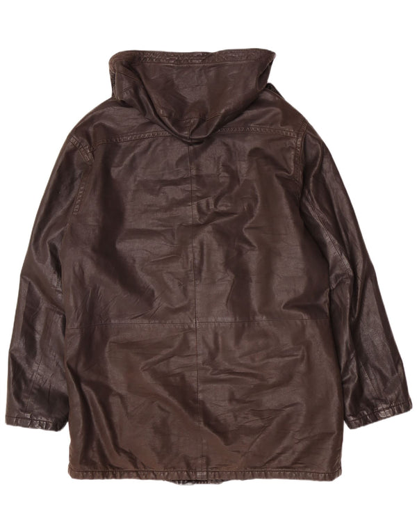 Cappotto in pelle con cappuccio vintage da uomo UK 42 XL Marrone
