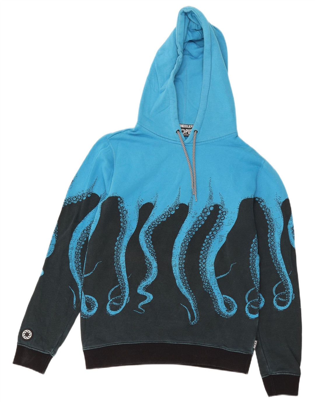 Octopus Mens Graphic Hoodie Jumper Small Blue Colourblock Cotton