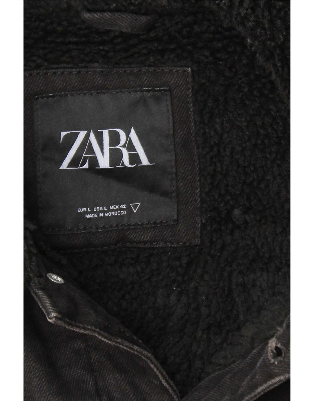 Giacca Zara da uomo in denim sherpa UK 40 grande poliestere nero