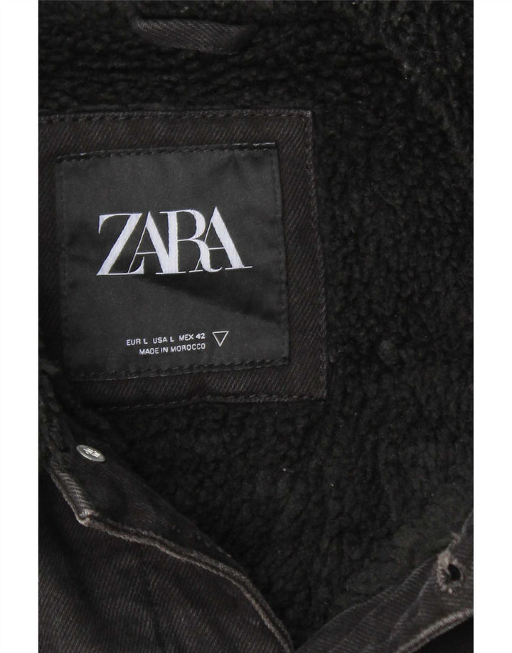 Giacca Zara da uomo in denim sherpa UK 40 grande poliestere nero