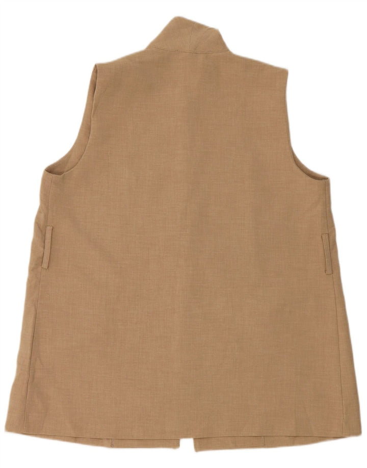 Zara Womens OPEN Waistcoat UK 16 Large Beige Polyester