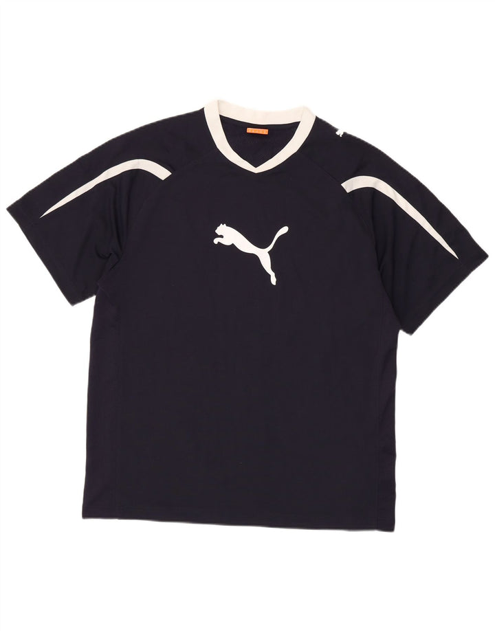 PUMA Mens Graphic T-Shirt Top Medium Navy Blue Colourblock Polyester