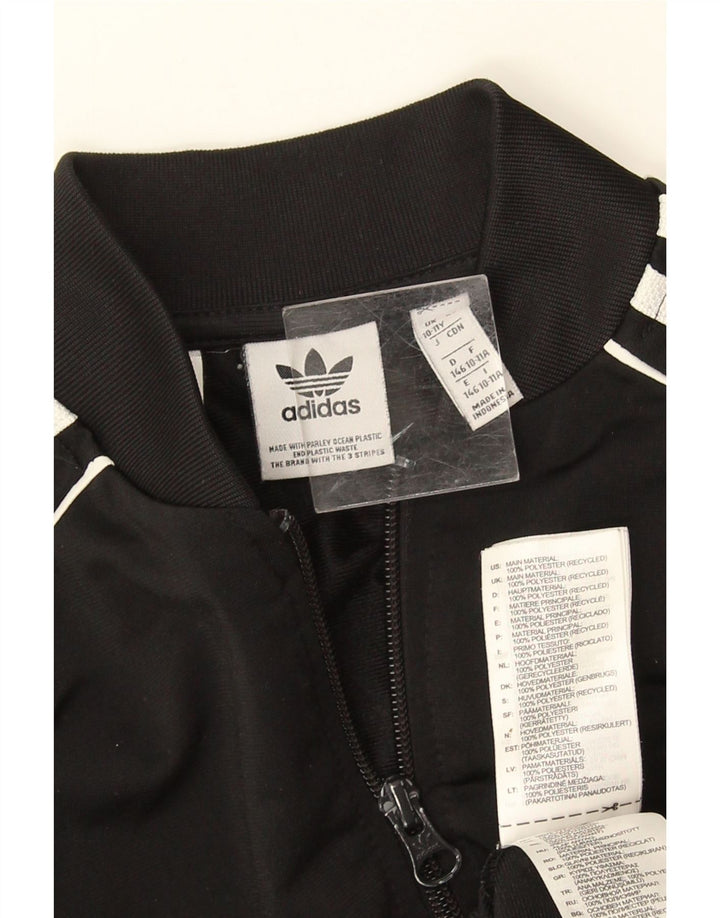 ADIDAS Boys Tracksuit Top Jacket 10-11 Years Black Polyester