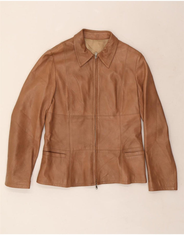 VINTAGE Womens Leather Jacket IT 48 XL Brown Leather