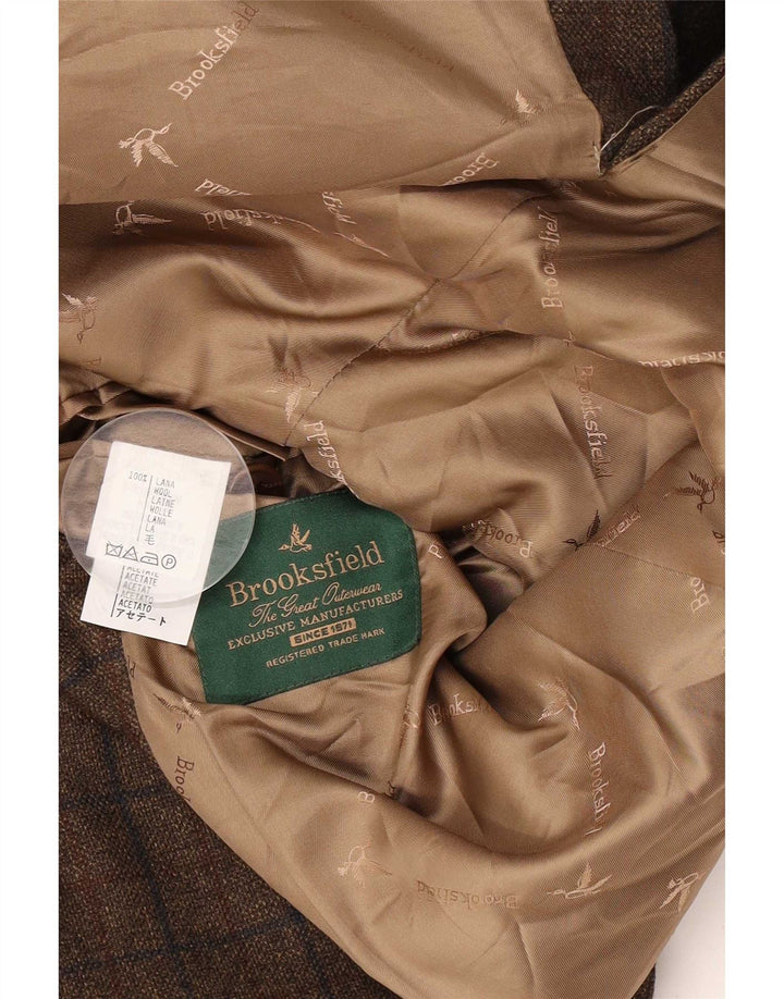 Brooksfield Mens 3 Button Blazer Jacket UK 40 Large Brown Check Wool