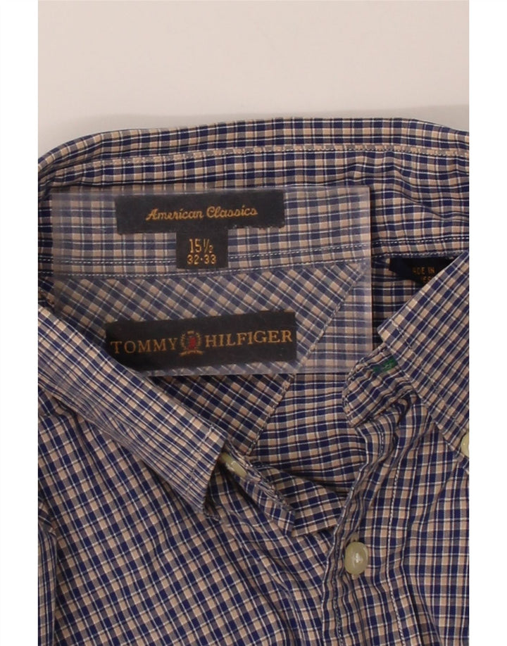 TOMMY HILFIGER Mens Shirt Size 15 1/2 Medium Blue Check Cotton Vintage Tommy Hilfiger and Second-Hand Tommy Hilfiger from Messina Hembry 