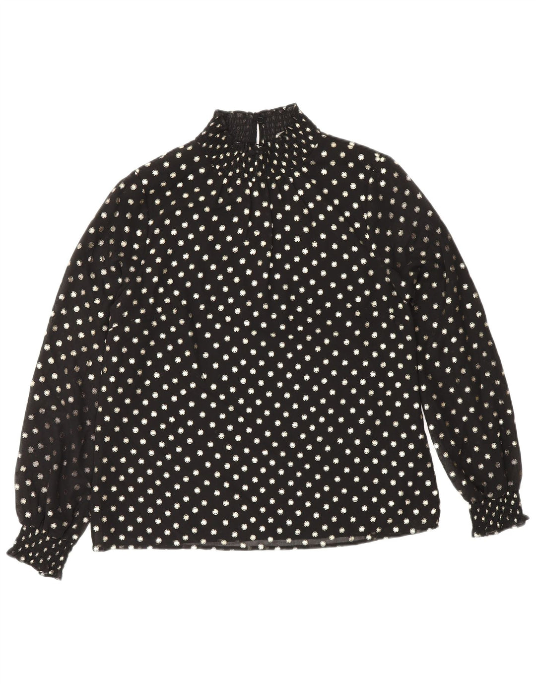 Oasis Womens Long Sleeve Blouse Top UK 12 Medium Black Spotted Polyester