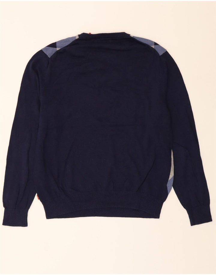 IZOD Mens Crew Neck Jumper Sweater Medium Navy Blue Argyle/Diamond Cotton Vintage Izod and Second-Hand Izod from Messina Hembry 