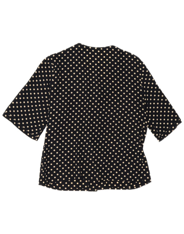 Blusa feminina vintage de manga curta UK 14 bolinhas azul marinho médio
