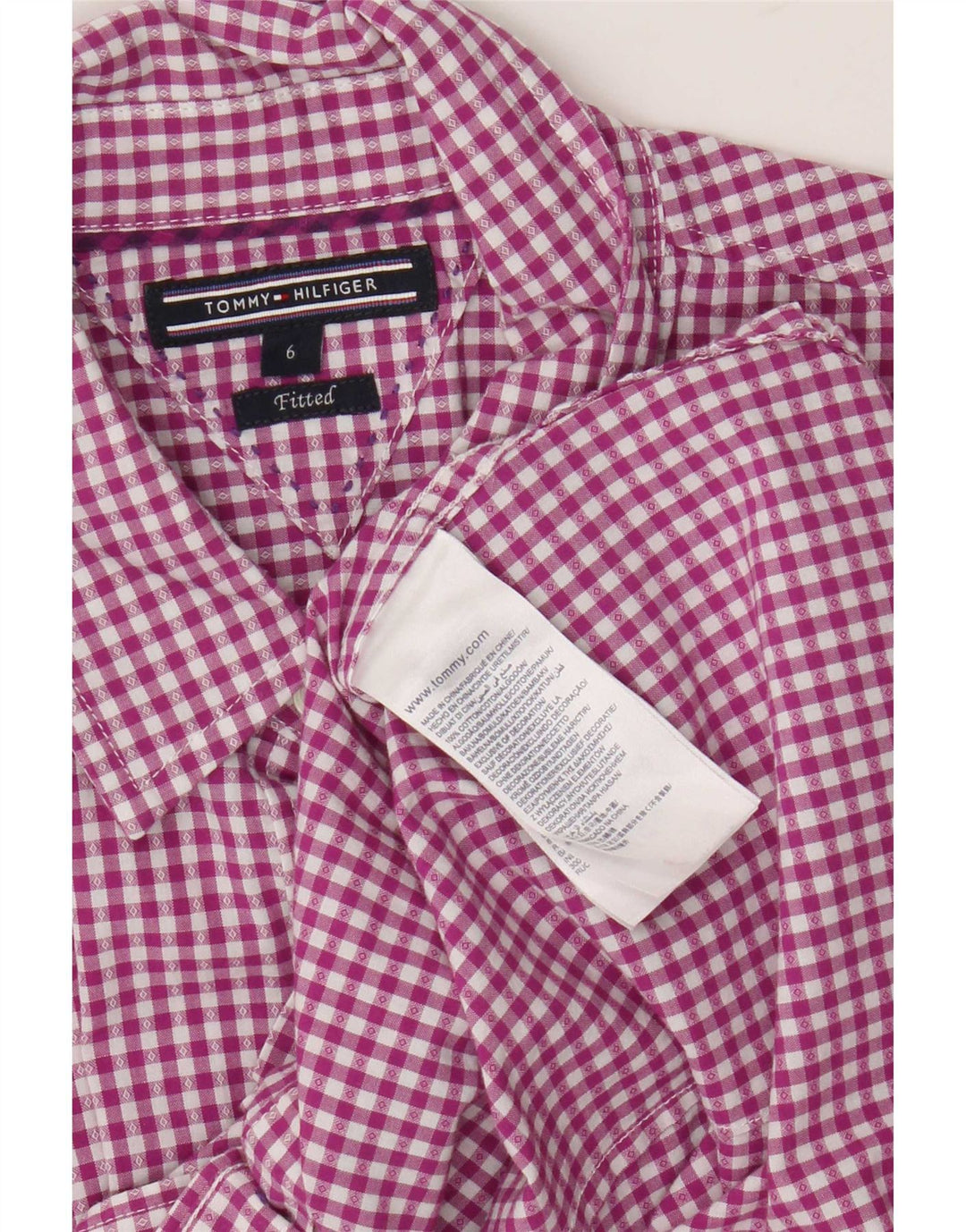Tommy Hilfiger Womens Fitted Shirt US 6 Medium Purple Gingham Cotton