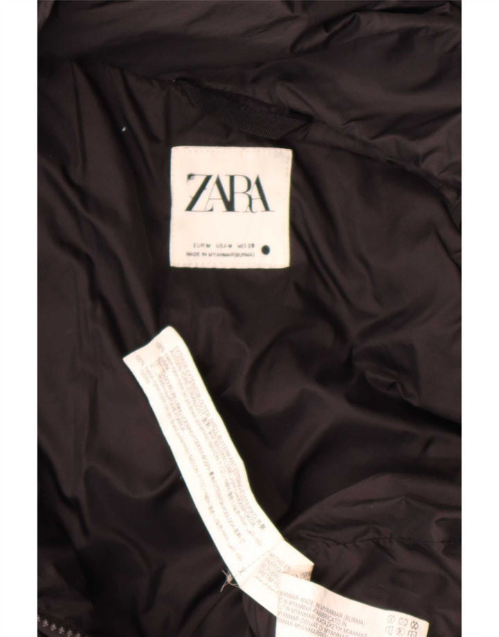 Zara Womens Hooded Padded Jacket UK 14 Medium Black Nylon