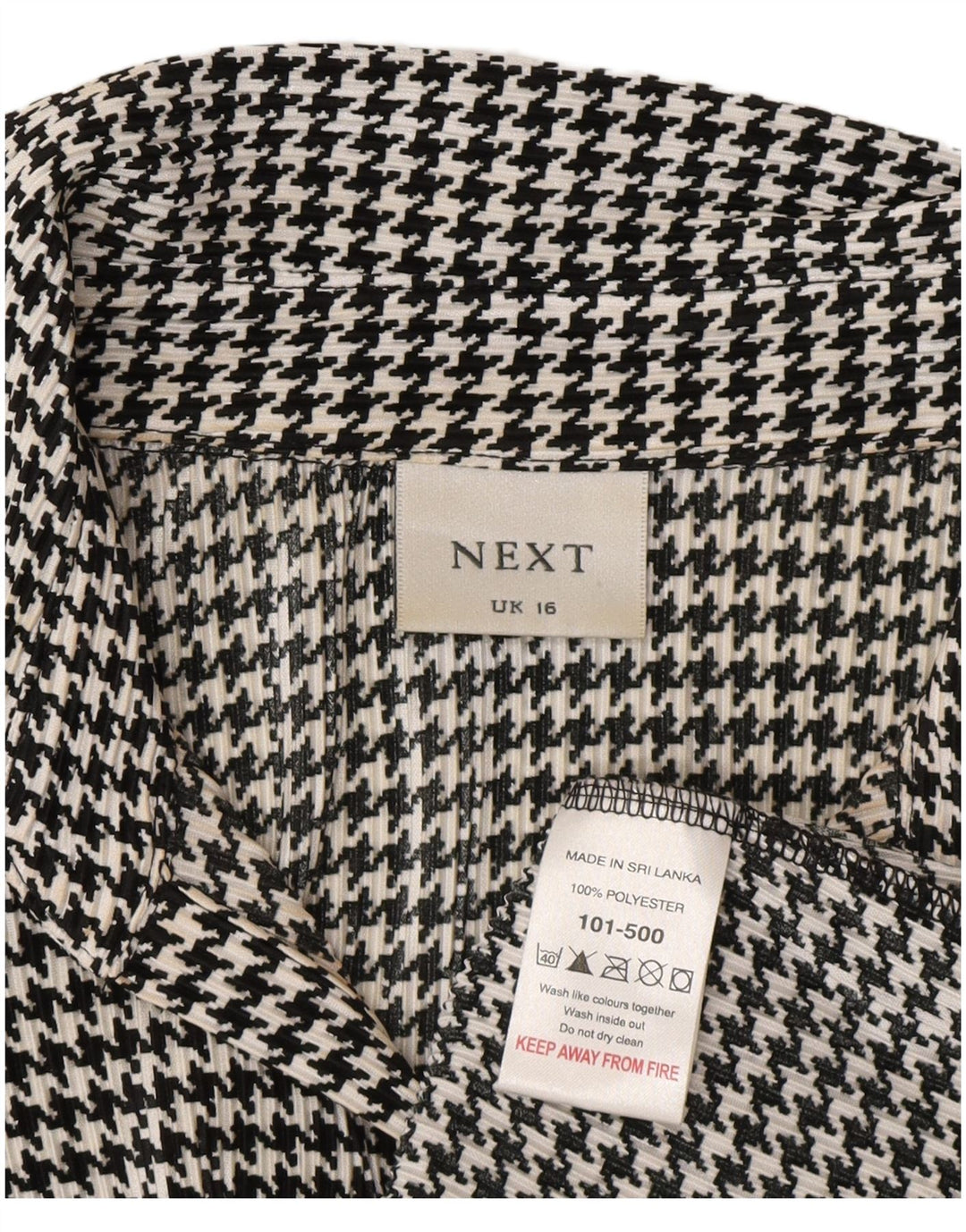 NEXT Womens 3/4 Sleeve Shirt Blouse UK 16 Large Black Houndstooth
