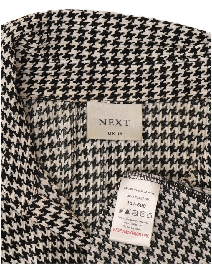 NEXT Womens 3/4 Sleeve Shirt Blouse UK 16 Large Black Houndstooth