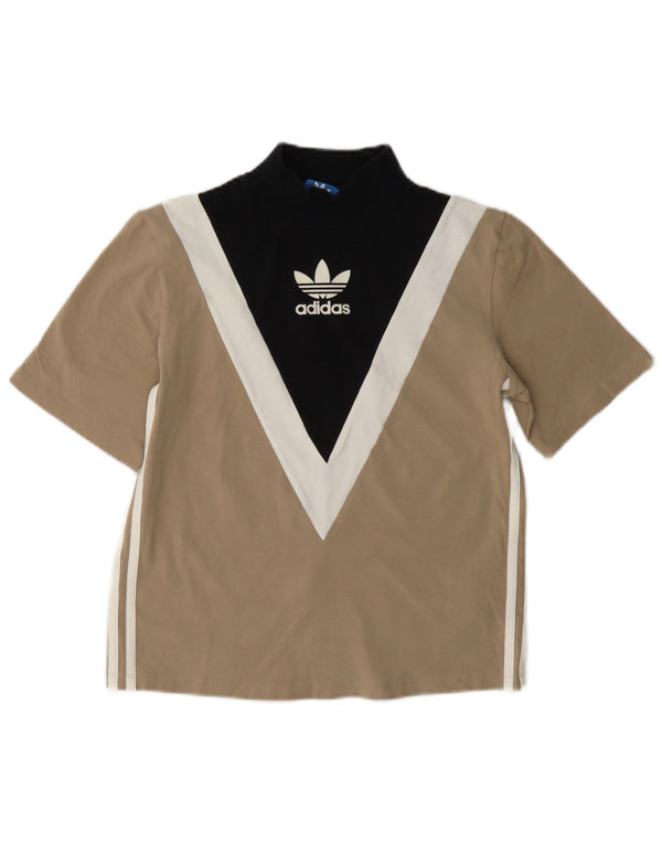 Adidas Dame Grafisk T-Shirt Top UK 8 Small Beige Colourblock Bomuld