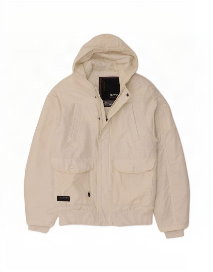 Giubbotto bomber con cappuccio da uomo Jack & Jones UK 38 poliestere bianco medio