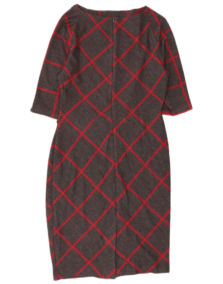 JASPER CONRAN Womens 3/4 Sleeve Sheath Dress UK 14 Medium Grey Check