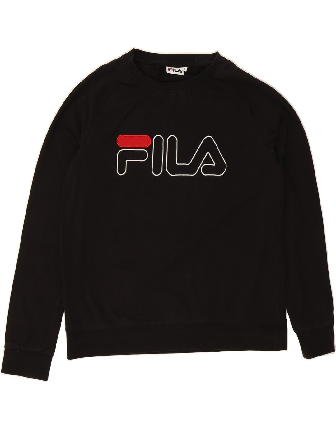FILA Womens Graphic Sweatshirt Jumper UK 16 Large Black Vintage Fila and Second-Hand Fila from Messina Hembry 
