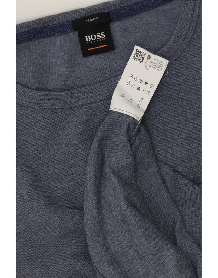Hugo Boss Herren-Oberteil, langärmelig, mittelmarineblau gesprenkelte Baumwolle