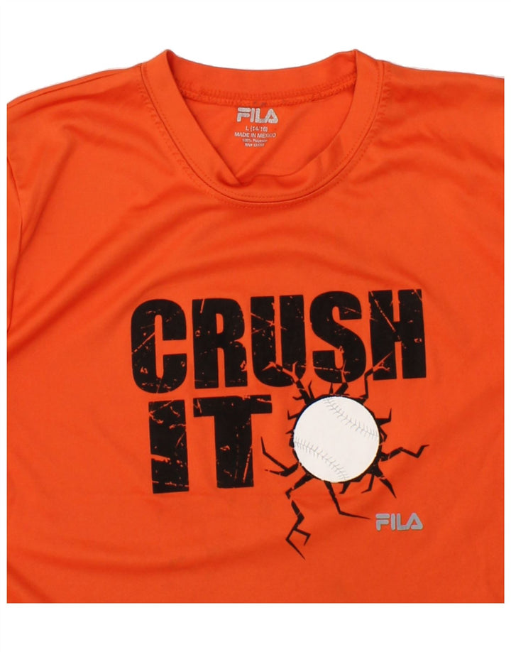 FILA Boys Graphic T-Shirt Top 14-15 Years Large Orange Polyester Vintage Fila and Second-Hand Fila from Messina Hembry 