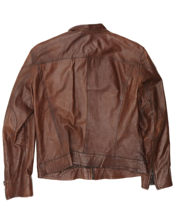 Jaqueta feminina de couro para motociclista Lavorazione Artigiana IT 52 2XL couro marrom