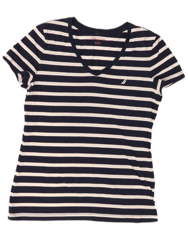 Nautica T-Shirt Femme Top UK 10 Petit Coton Rayé Bleu Marine