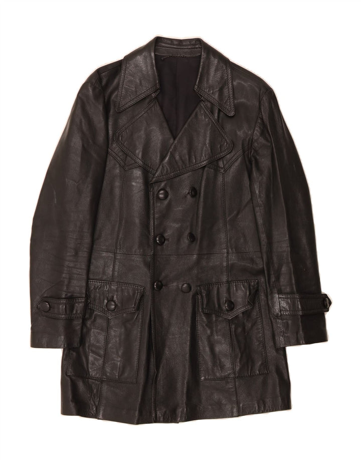 RAINBOW Womens Leather Coat IT 44 Medium Black Vintage Rainbow and Second-Hand Rainbow from Messina Hembry 