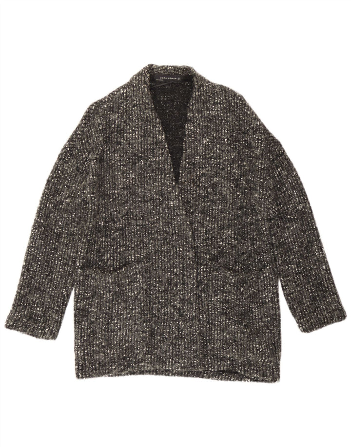 Zara Womens Oversized Open Cardigan Sweater UK 10 Small Grey Flecked Wool
