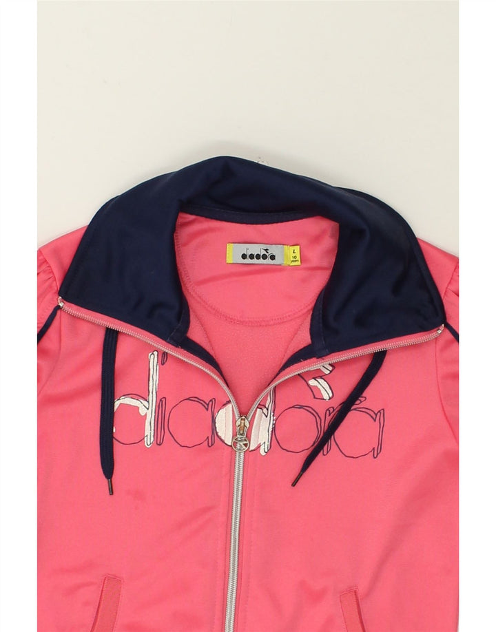 DIADORA Girls Graphic Tracksuit Top Jacket 9-10 Years Large Pink Polyester | Vintage Diadora | Thrift | Second-Hand Diadora | Used Clothing | Messina Hembry 