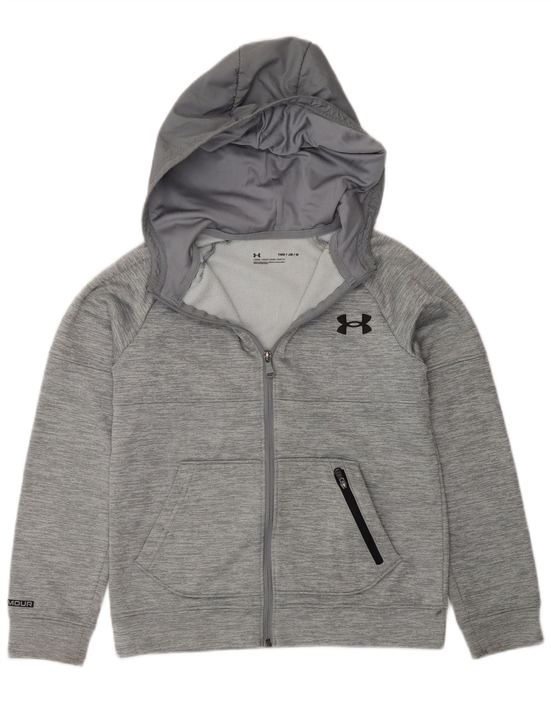 UNDER ARMOUR Boys Zip Hoodie Sweater 9-10 Years Medium Grey Polyester