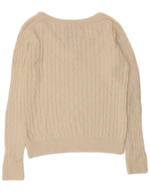 Jack Wills Womens V-Neck Jumper Sweater UK 10 Small Beige Cotton