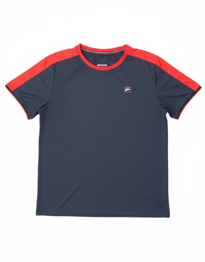 Fila Mens T-Shirt Top 2XL Navy Blue Colourblock Polyester