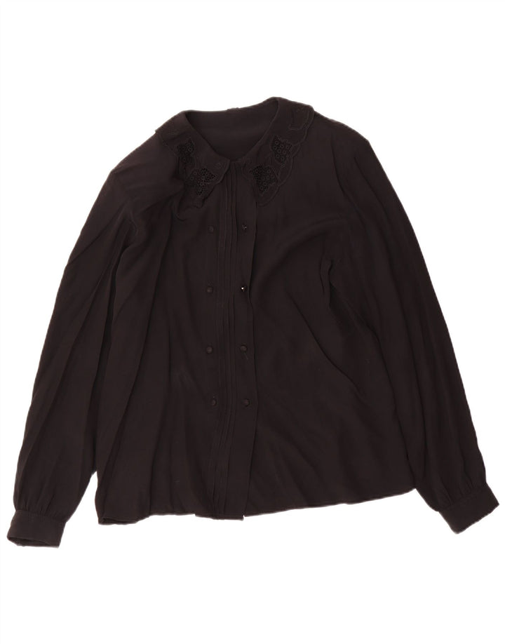 Vintage Womens Shirt Blouse UK 12 Medium Black Acetate