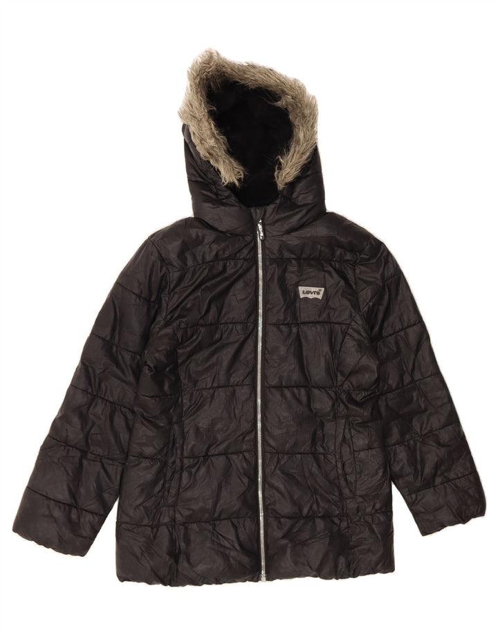 LEVI'S Girls Hooded Padded Jacket 11-12 Years Black Polyester Vintage Levi's and Second-Hand Levi's from Messina Hembry 