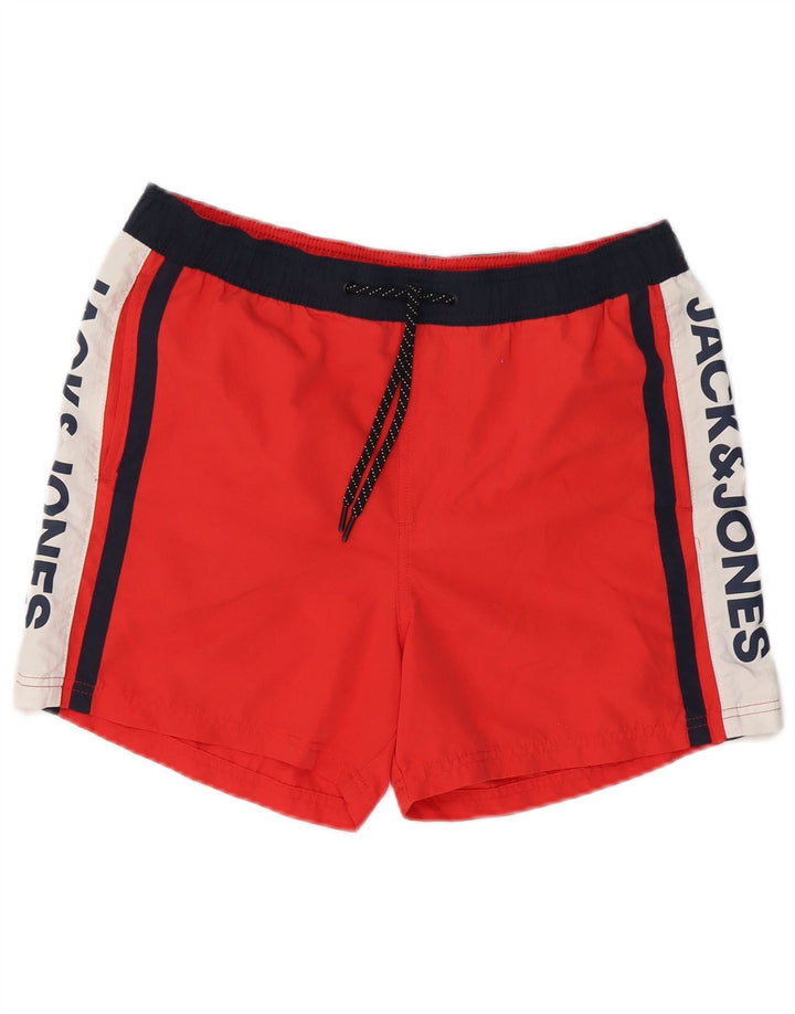 Jack & Jones Mens Graphic Swimming Shorts Medium Red Colourblock Polyester