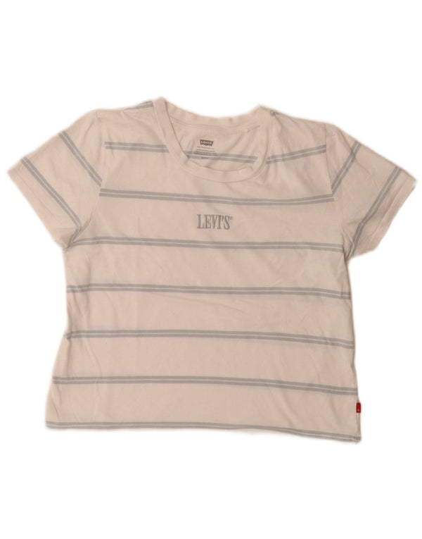 Levi's Womens Crop Graphic T-Shirt Top UK 10 Small White Striped