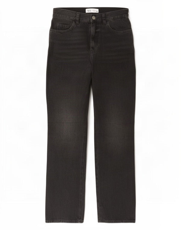 Zara Damen-Jeans mit hoher Taille, gerade, EU 36, XS, B26, L33, graue Baumwolle