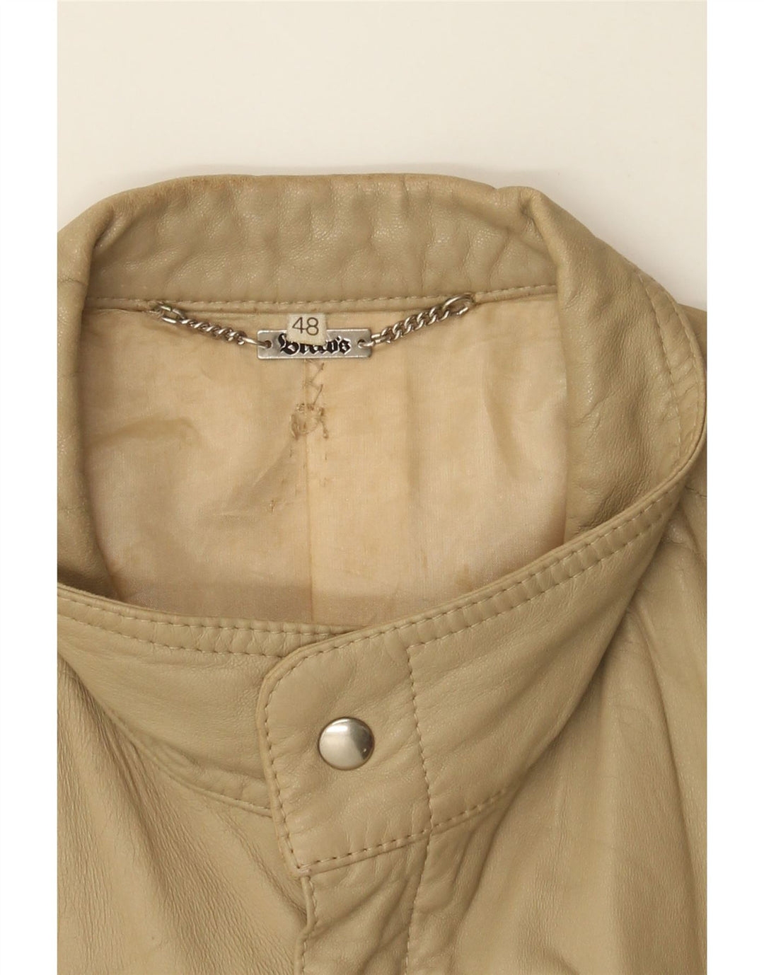 BRECO'S Mens Leather Jacket IT 48 Medium Beige Leather Vintage Breco's and Second-Hand Breco's from Messina Hembry 