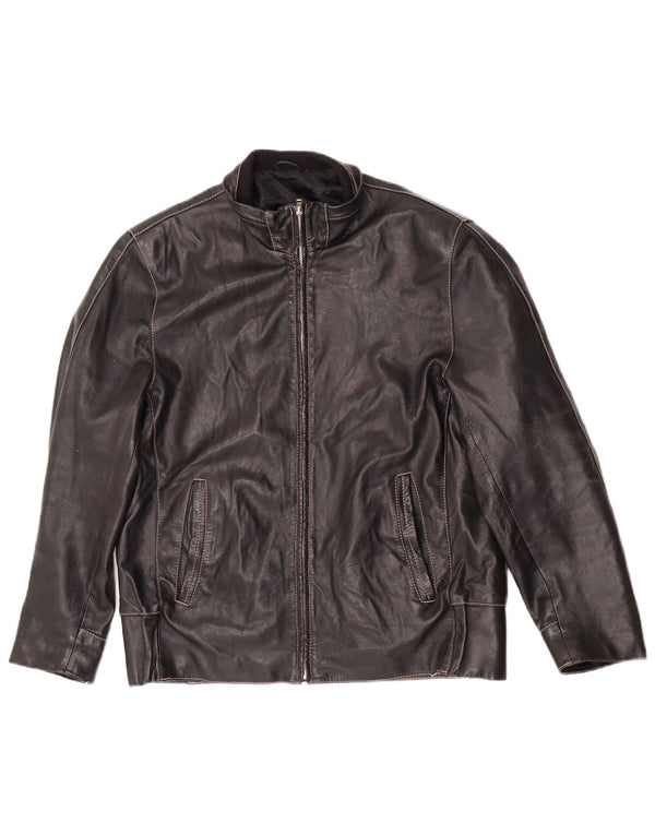 Vintage Mens Zip Leather Jacket IT 50 Large Black Biker