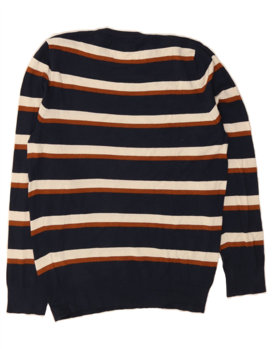 ZARA Mens Crew Neck Jumper Sweater Medium Navy Blue Striped Viscose Vintage Zara and Second-Hand Zara from Messina Hembry 