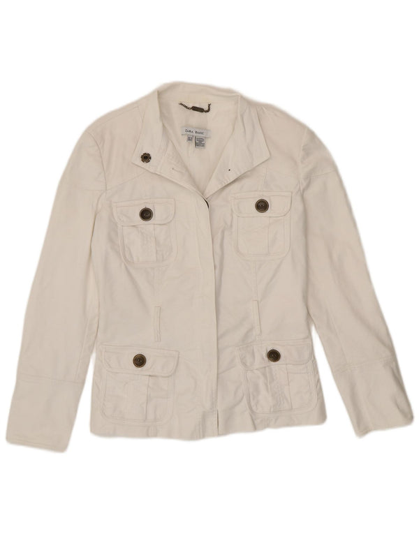 Zara Womens Utility Blazer Jacket Reino Unido 12 Médio Algodão Branco