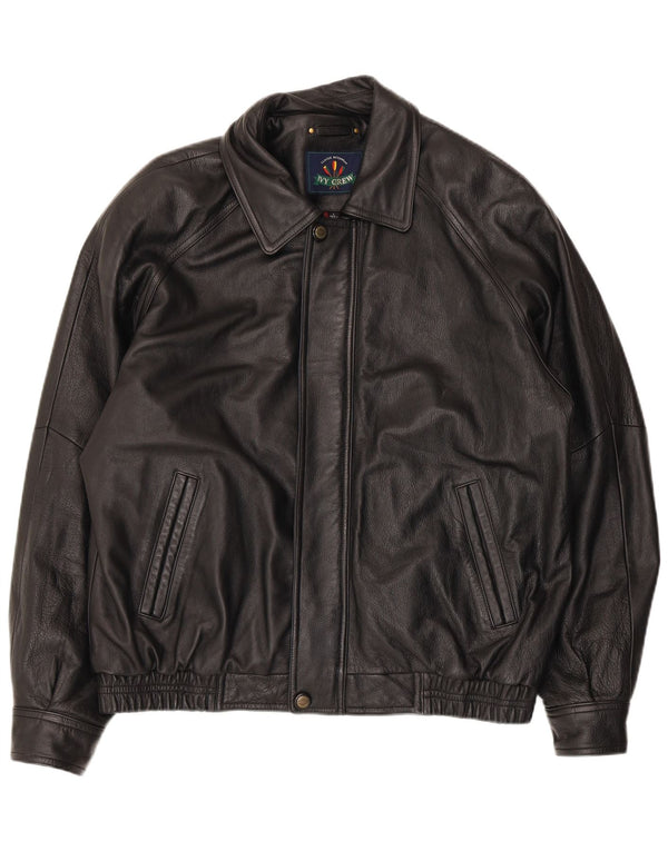 Ivy Crew Veste en cuir pour homme UK 40 Large Noir