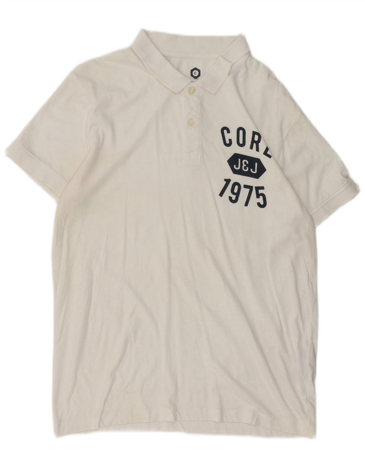 JACK & JONES Mens Core Graphic Polo Shirt Medium White Cotton